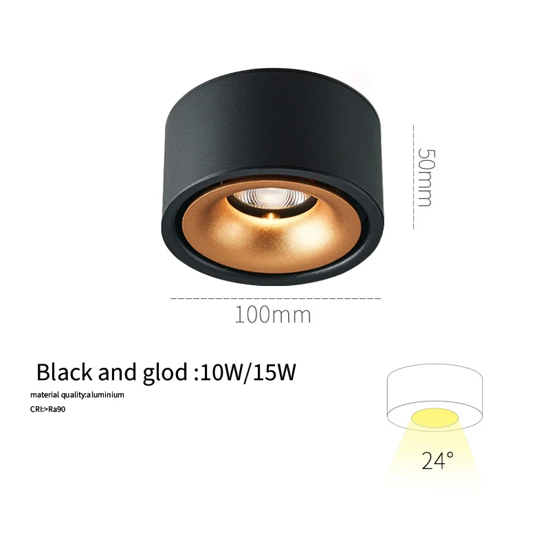 Montowane na powierzchni z możliwością przyciemniania ultracienkie oprawy typu Downlights 10W 15W sufitowy COB lampy punktowe AC90 ~ 260V LED