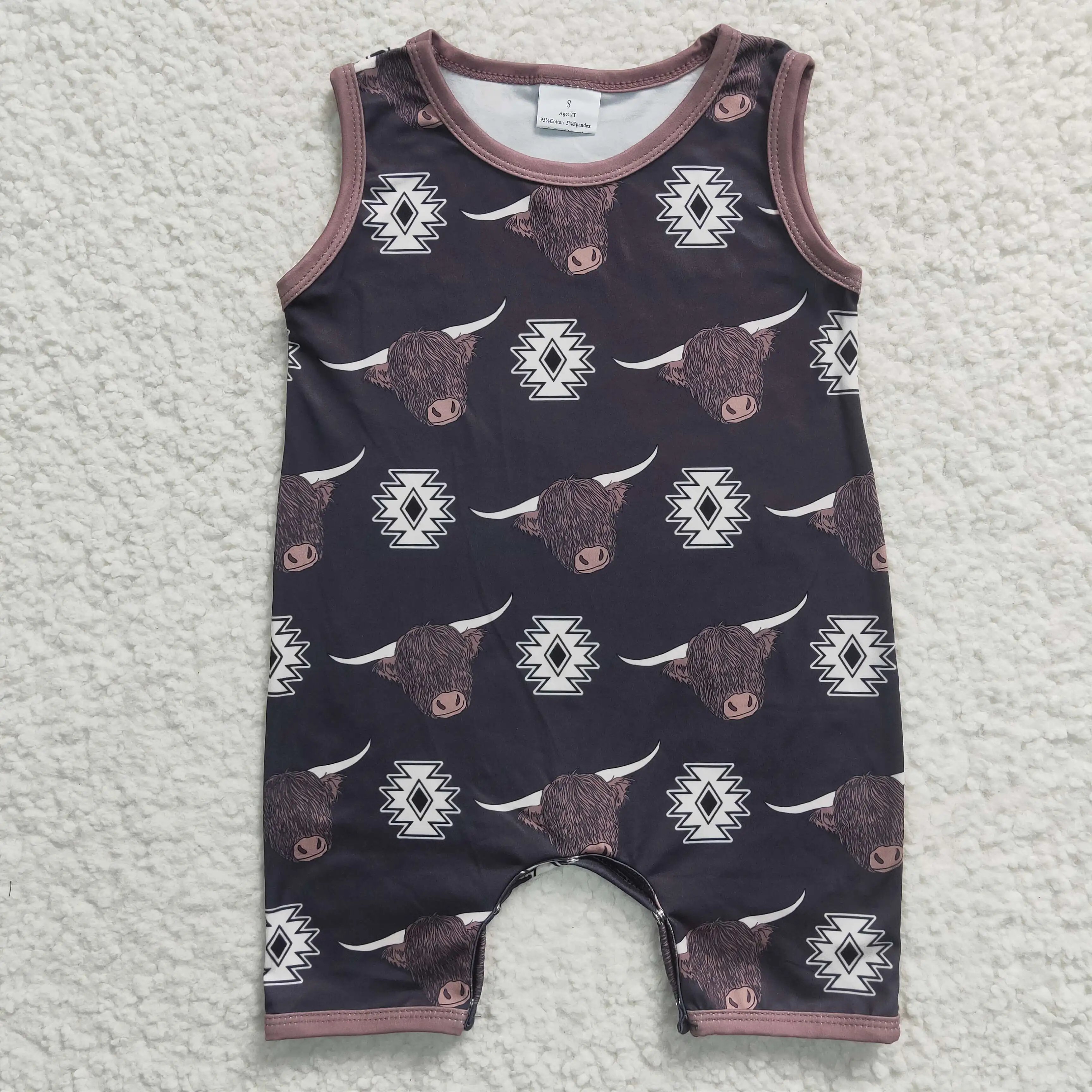 

2024 baby onesie baby boy bull aztec print short-sleeved onesie baby boy summer romper