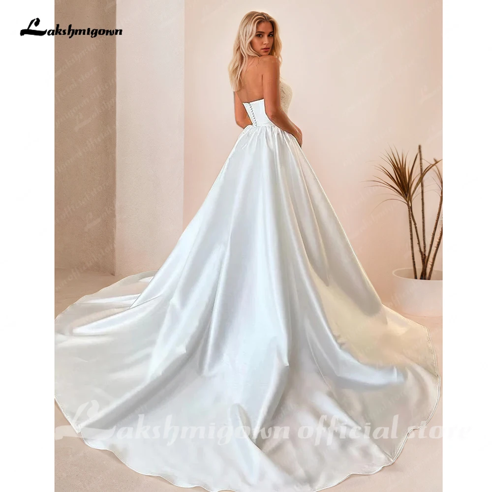Lakshmigown Ballkleid Trägerloses Mikado-Satin Hochzeitskleid für Frauen A-Linie Plissiertes Brautkleid Vestidos De Novia Maßanfertigung – Detail 6