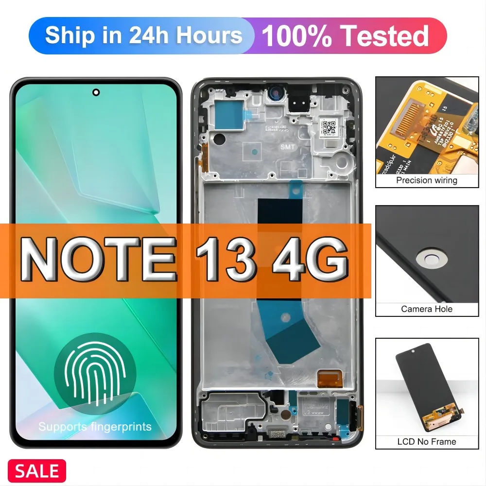 

6.67" AMOLED TFT Screen for Xiaomi Redmi Note 13 4G Lcd Display 23129RAA4G Touch Screen Digital for Redmi Note13 Display +Frame