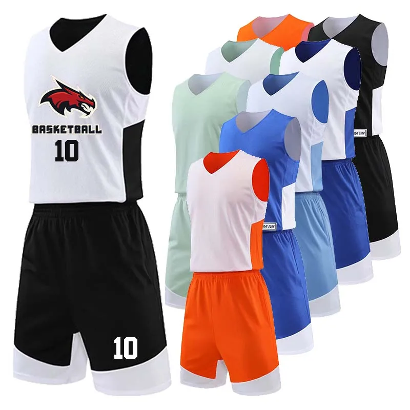 Men Reversiable Basketball Professional Jersey Shooting Star Youth Sleeveless Shirt And Shorts Polyester High Quality Sports Set