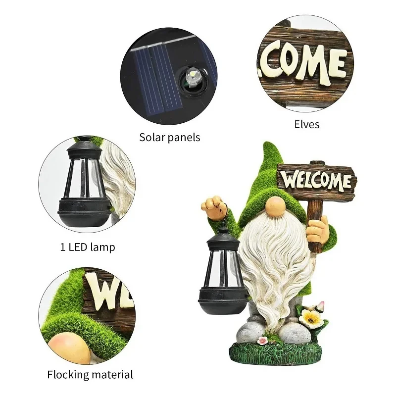 Lampa solarna Gnome Dekoracja przedpokoju ogrodowego Flokowanie Rzemiosło artystyczne Wodoodporna ogrodowa lampa dekoracyjna Gnome na zewnątrz