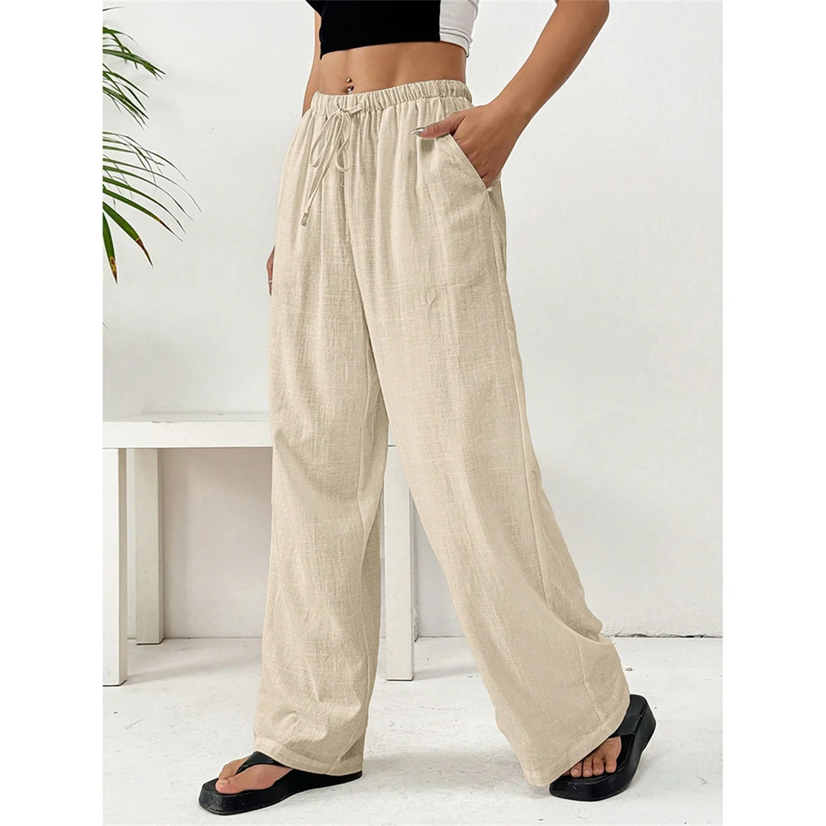 Mid Waist Loose Fit Casual Pants Thin Straight Leg Drawstring Streetwear Outfit Style Comfortable 2026 Spring Summer New Fashion