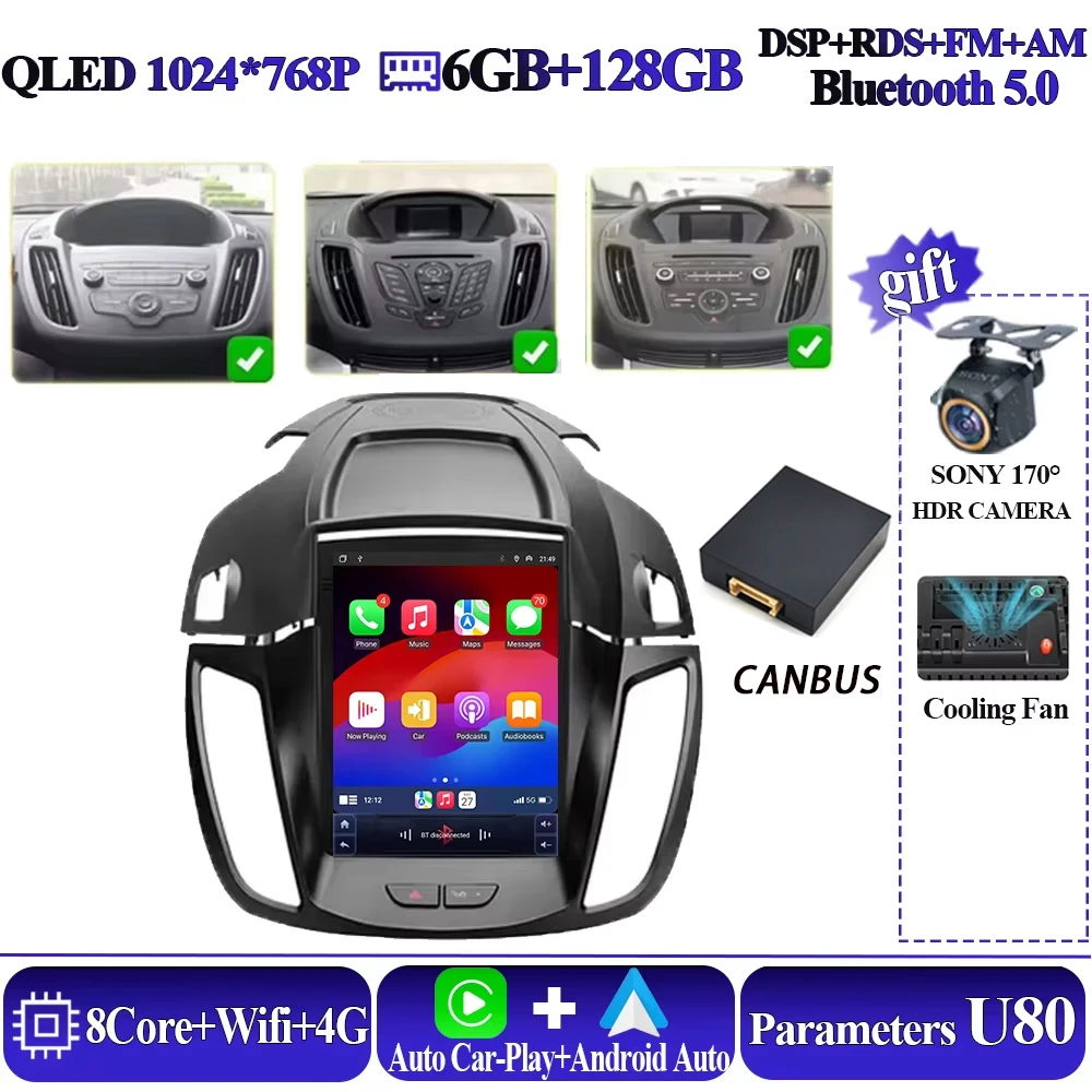 Android 16 autoradio voor Ford Kuga 2 Escape 3 2012-2019 Android 13 autoradio draadloze CarPlay 2 Din GPS navigatie Bluetooth - afbeelding 1