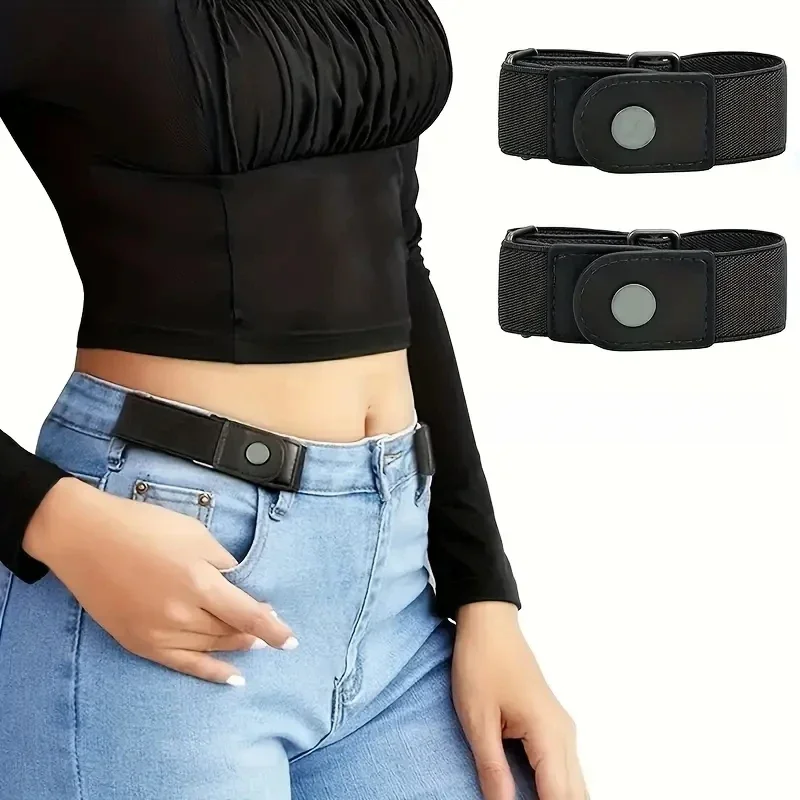 2 pièces/ensemble sans boucle ceinture élastique pour femmes hommes unisexe ceinture extensible pour pantalons jean boucle décontractée ceinture Invisible réglable gratuite