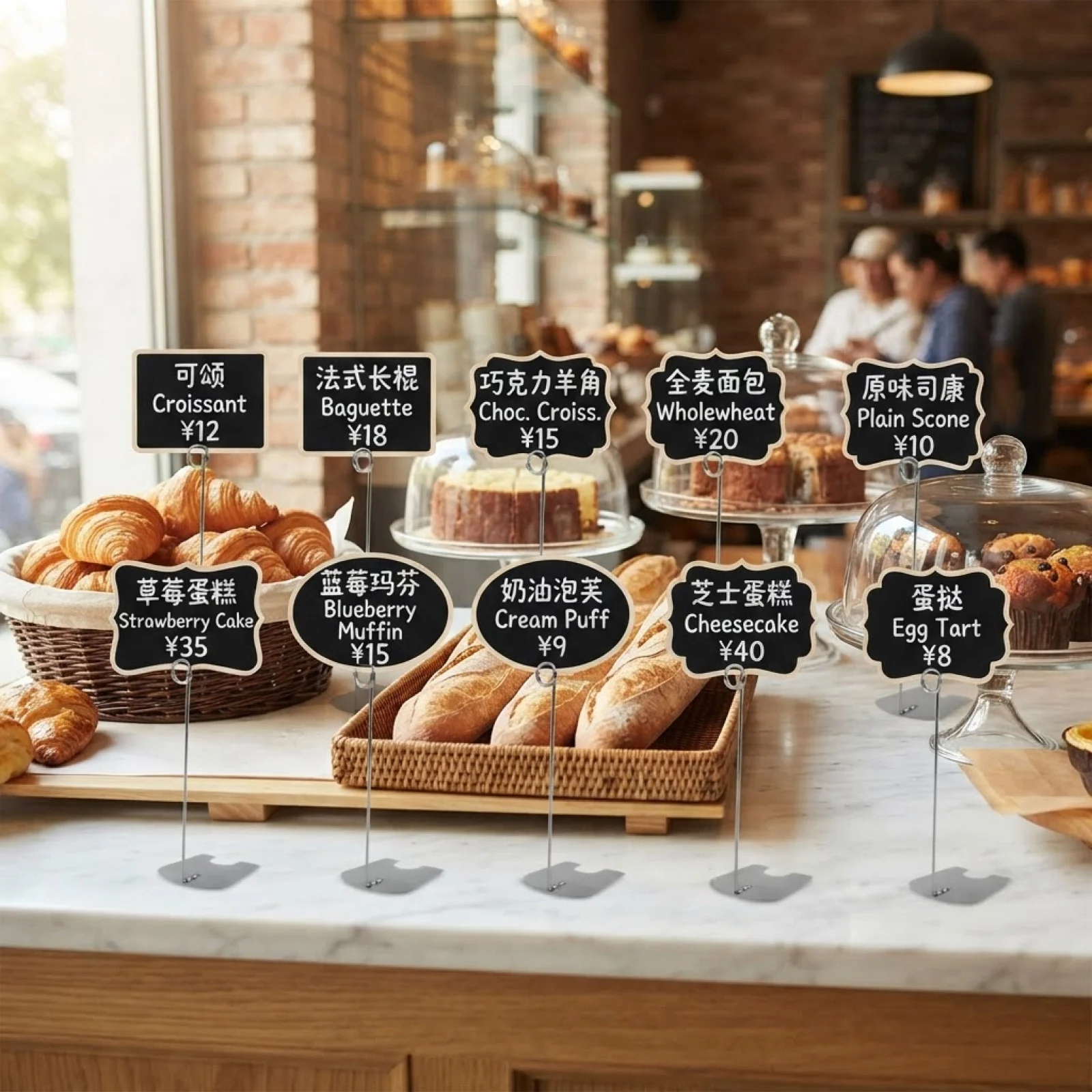 Reusable Bread Tags Metal Display Stands Labels Buffet Food Erasable Chalk Board Silver 20cm
