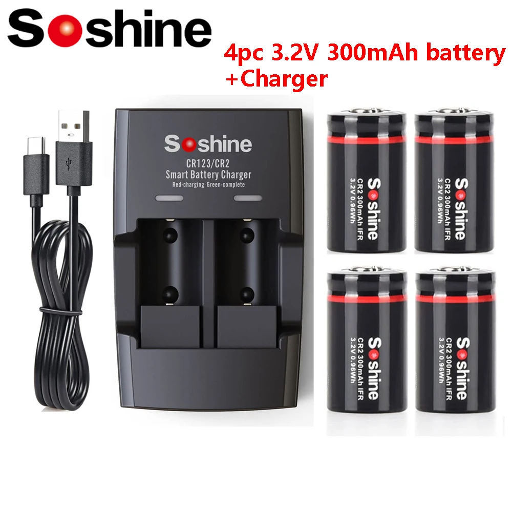 Soshine 3.2V 300mAh LiFePo4 bateria i ładowarka CR2 akumulator do dalmierzy teleskopy zabawki elektryczne czujniki dymu