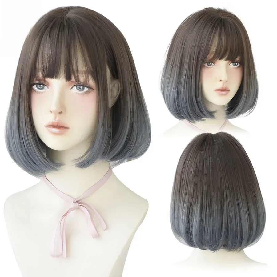 7JHH Omber Purple Ash Hari With Bangs Remy Short Blonde Peruki Dla Kobiet Bob Żaroodporna Bezklejowa Peruka Syntetyczna Hurtownia — zdjęcie 2