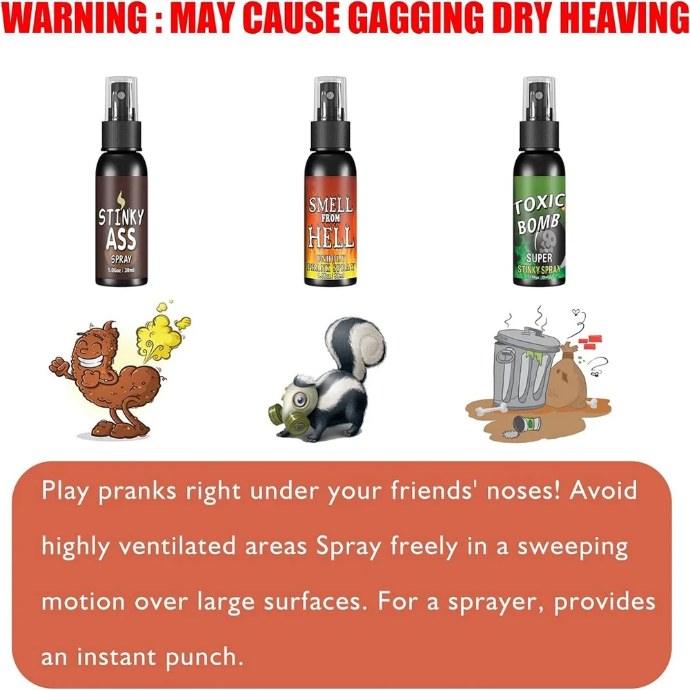 April Fool's Day 3P Fart Spray Extra Strong Potent Stink Spray Non Toxic Fart Bomb Prank Stuff Hilarious Gag Gifts for Adults or Kids
