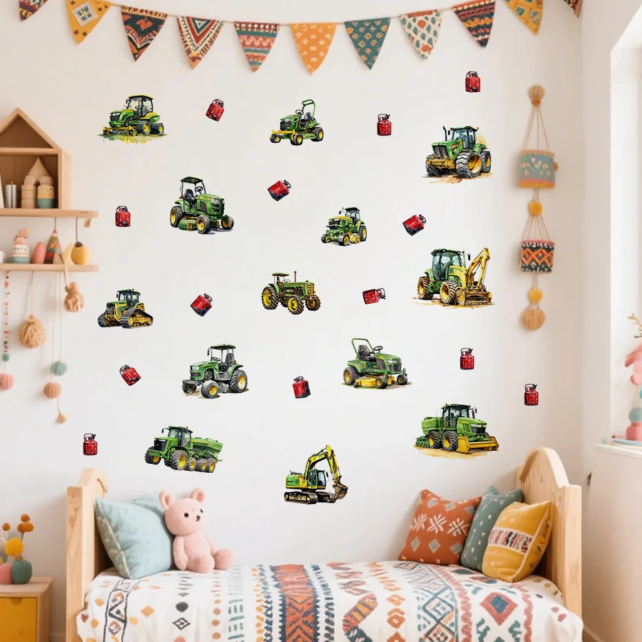 Cartoon Tractor Excavator Farm Machinery Wall Sticker Decal Child Room Boys room Kids Baby room Decor Wall Art Home Decoration