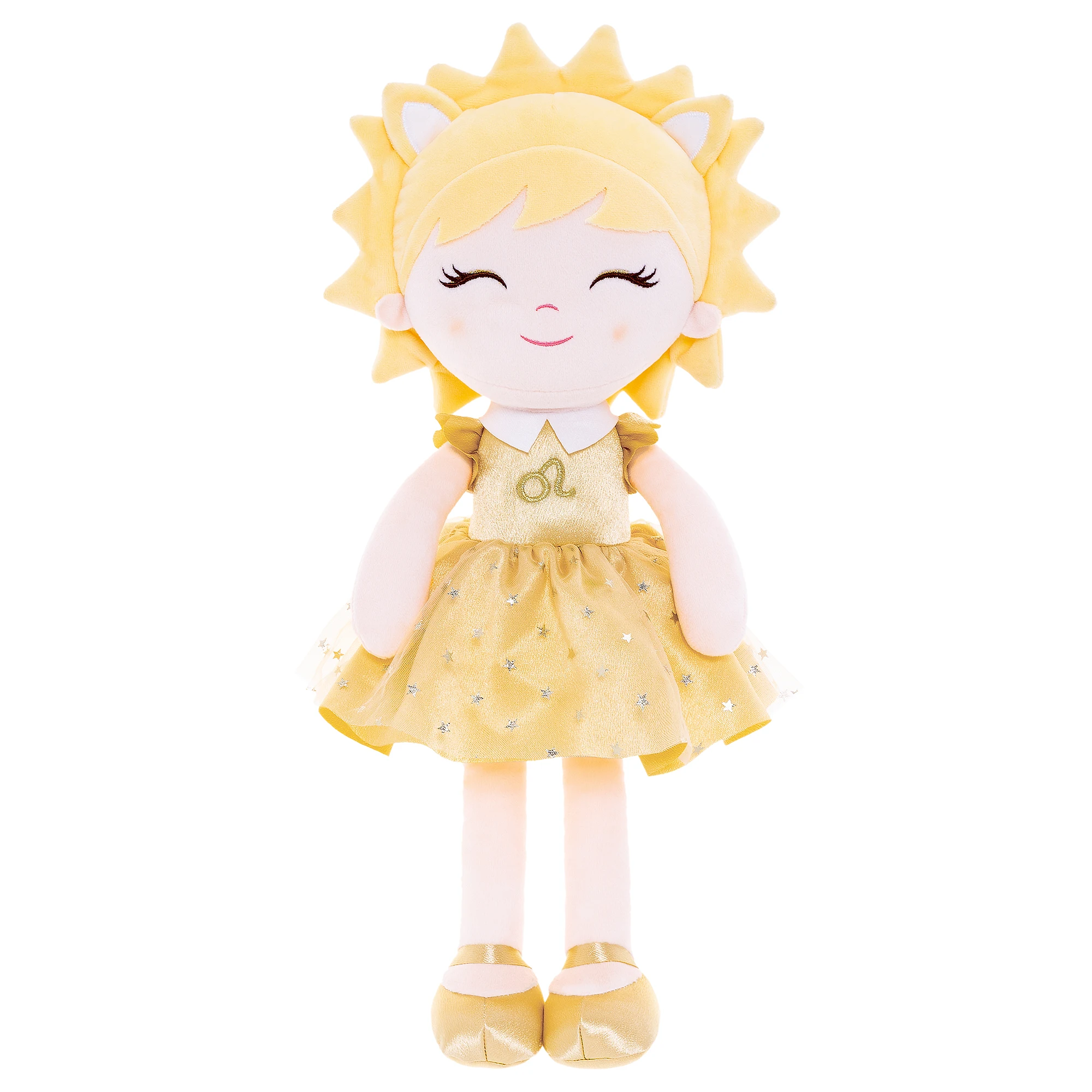 16 inches Baby Girl Plush Doll Leo Constellation Doll In Sparkling Golden Yellow With Gift Box for Baby Girls Birthday Gift