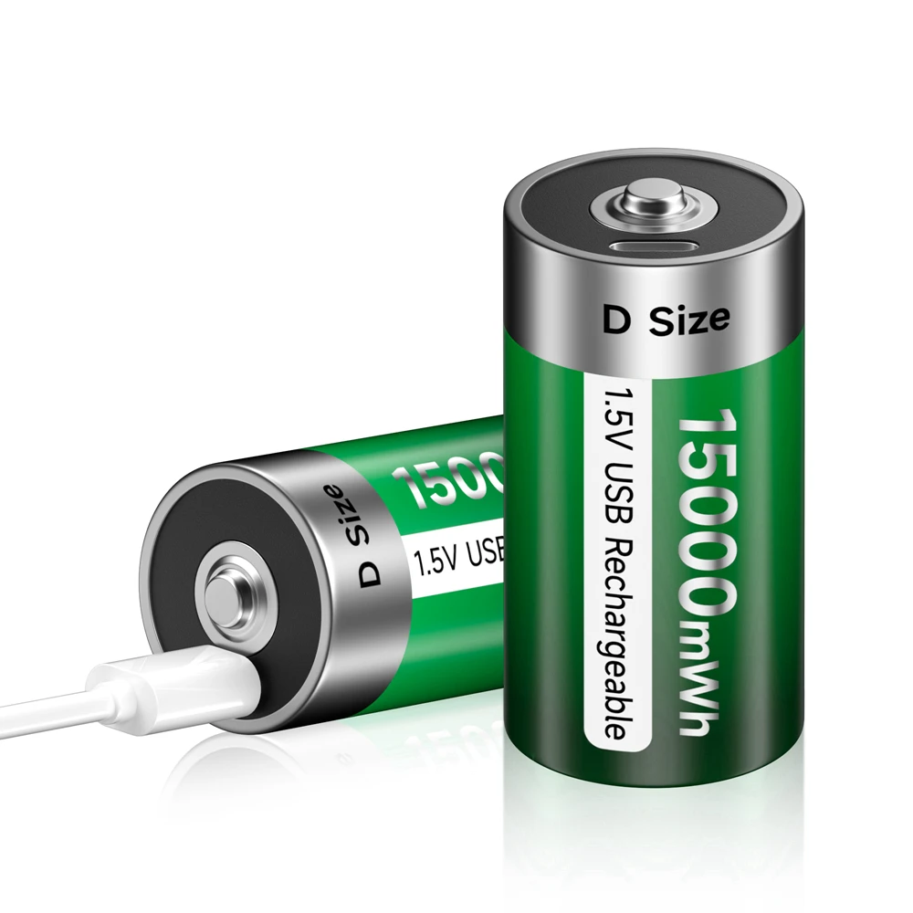 Akumulator 1.5V D 15000mWh USB ładowanie akumulatorów litowo-jonowych LR20 6000mWh C rozmiar baterii typu C LR14