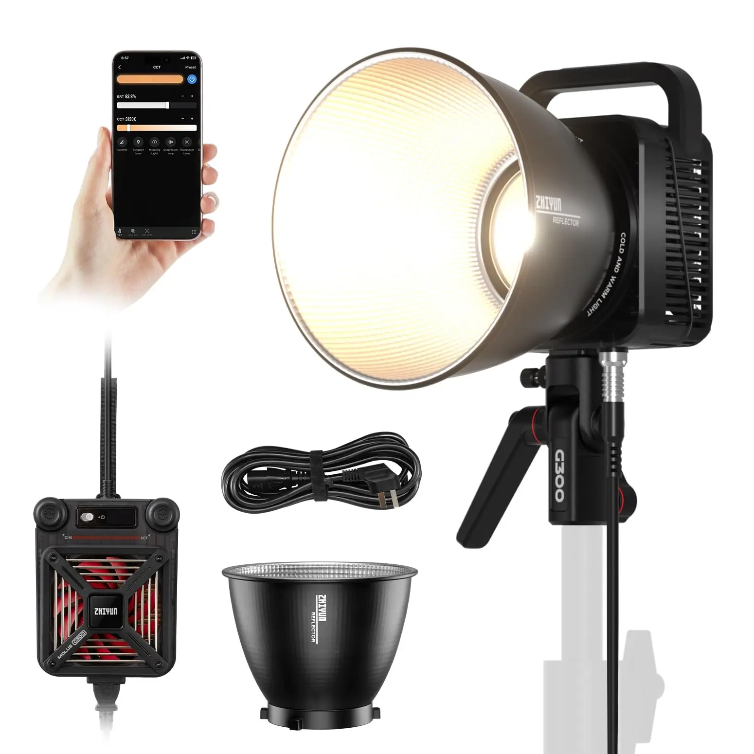

Quality sale on Zhiyun Molus G300 450W Bi-Color LED Video 2700K-6500K Fill COB Light for Photos. @Sales
