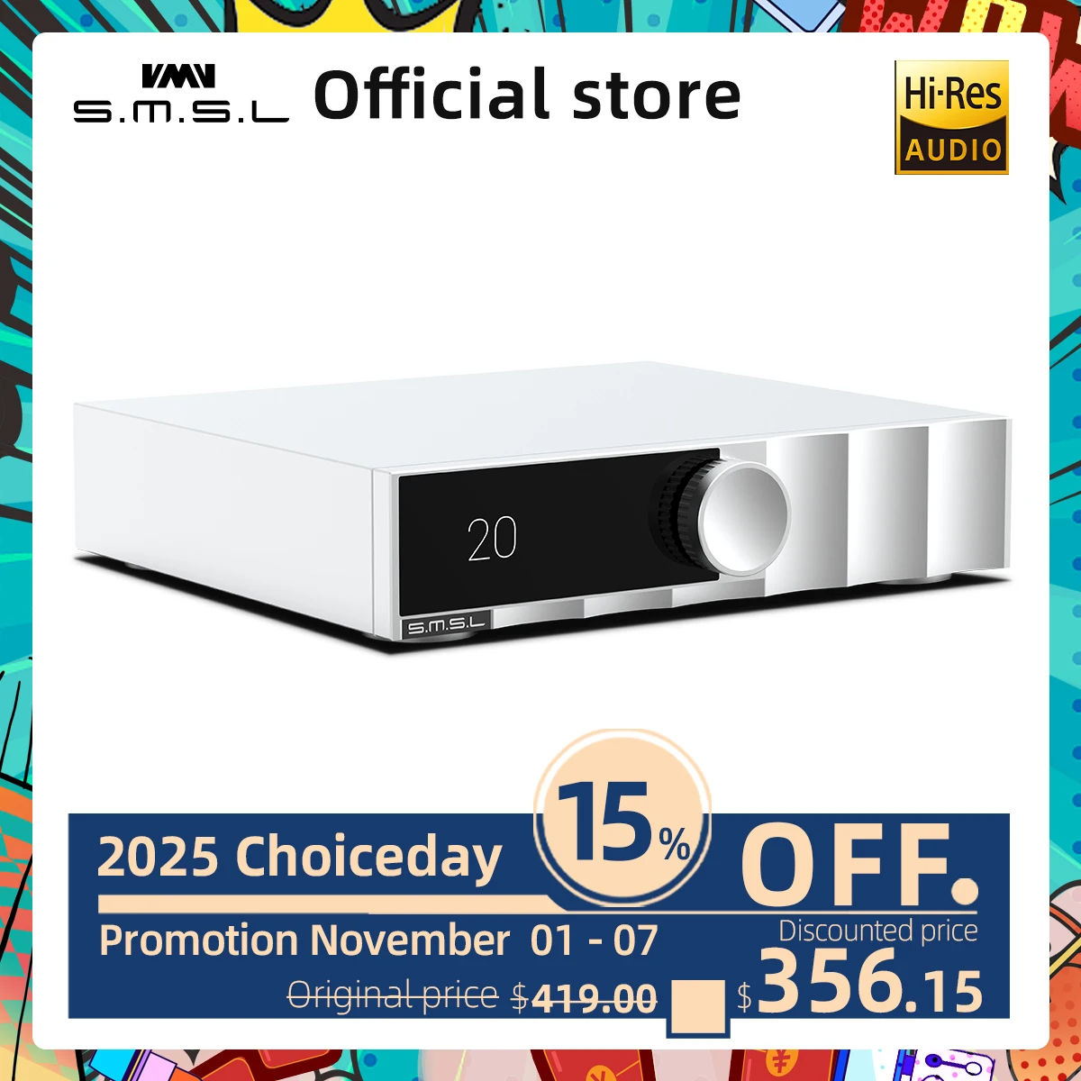 SMSL PA200 Gallium Nitride Power Amplifier Hi-Fi Music 400W MQA MONO Stereo Pure AMP PGA2311 Digital Volume Control,