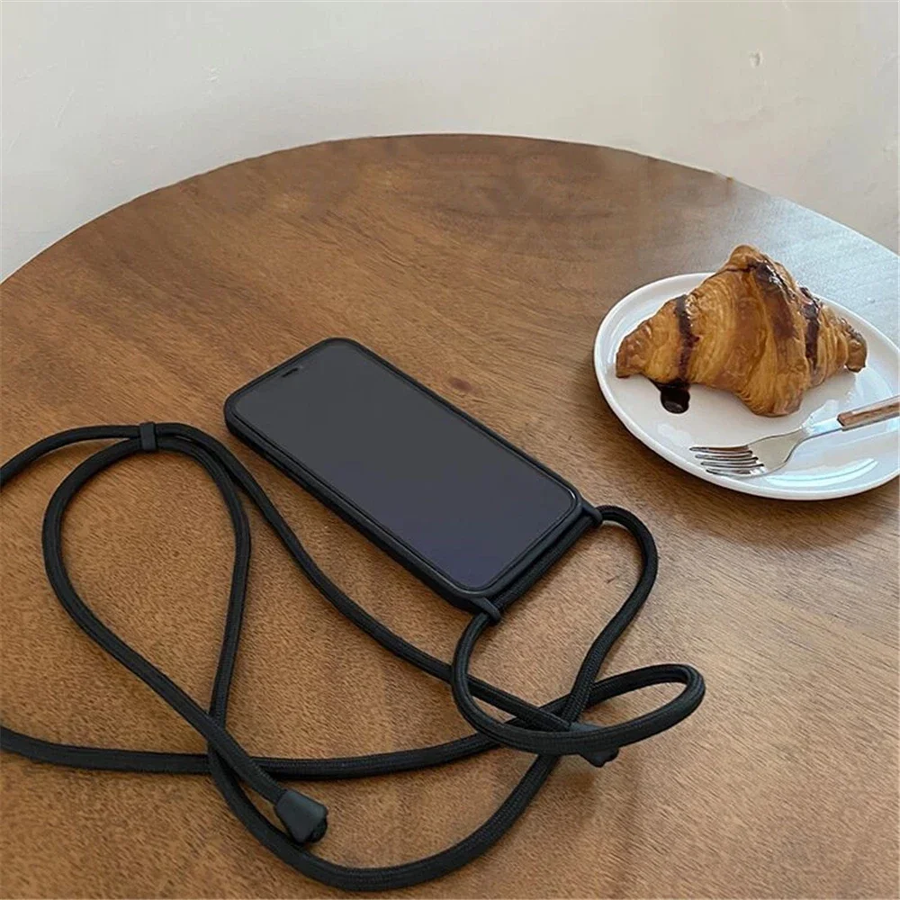 Etui z płynnego silikonu z paskiem na szyję do iPhone 13 16 12 Mini 14 15 Pro Max X XS XR 7 8 Plus SE, miękka osłona z paskiem na szyję. — zdjęcie produktu 7
