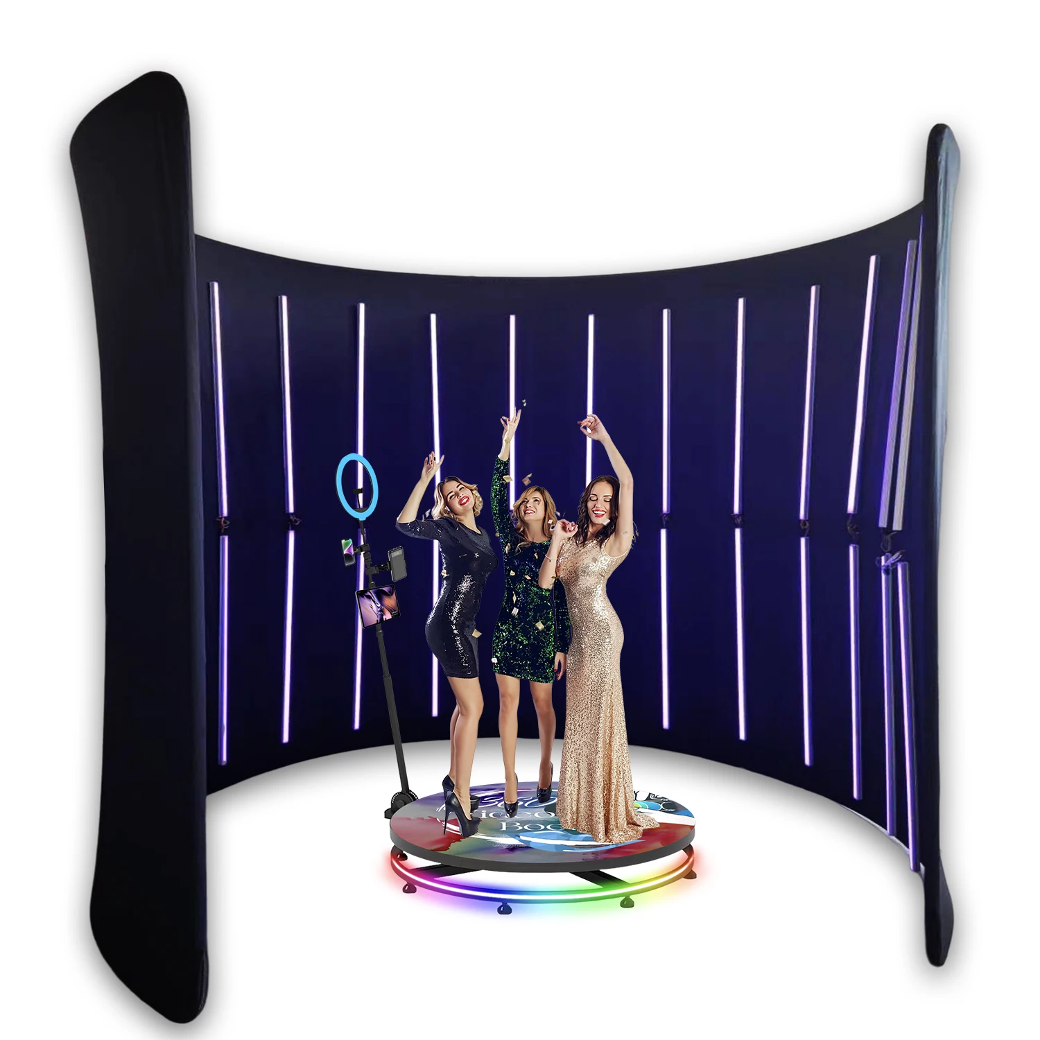 360 Photo Booth Backdrop for Party Event 360 Degree Video Camera Booth Led Lights Vogue Booth Enclosure free Customize LOGO