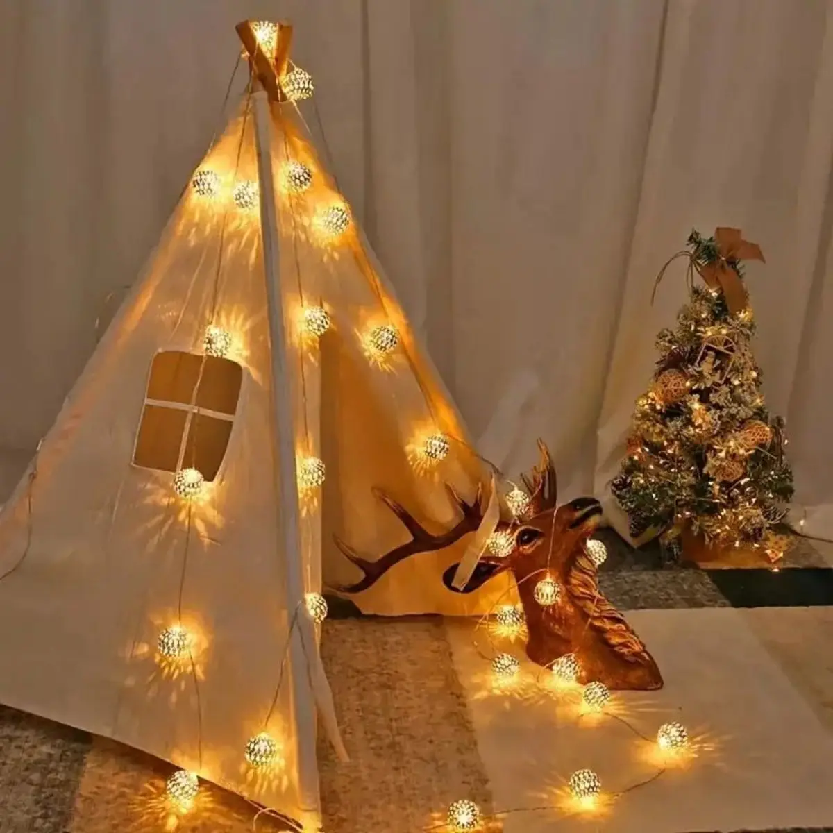 1 Set, Metal String Lights, Moroccan Ball Lamp String, Yard Light Spring Gift-NOT INCLUDED BATTERIES, Holiday Accessory