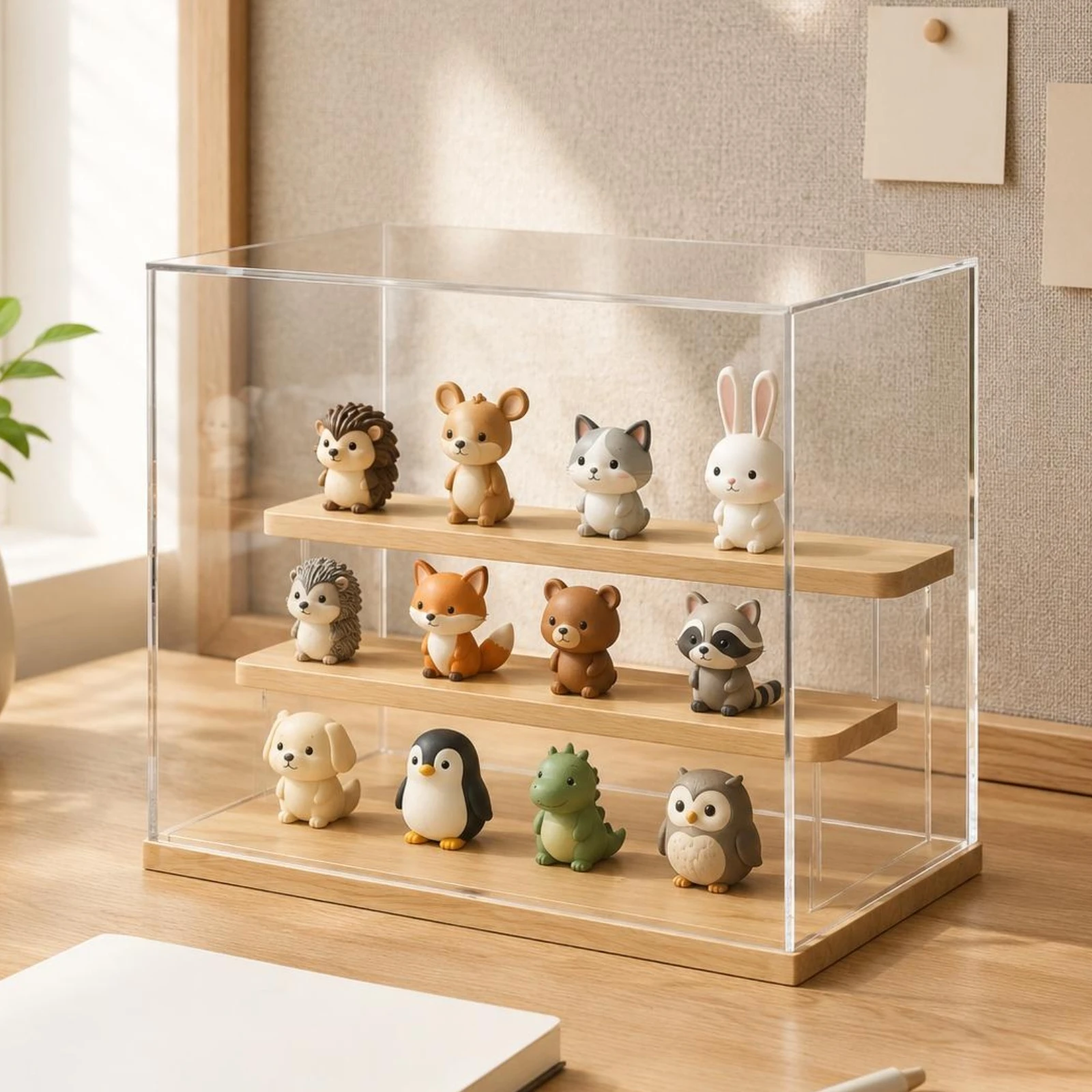 Acrylic Display Case Wooden Shelves Stepped Shelf Display Case  for POP MART Blind Box for Figures, Toys & Collectible Decor