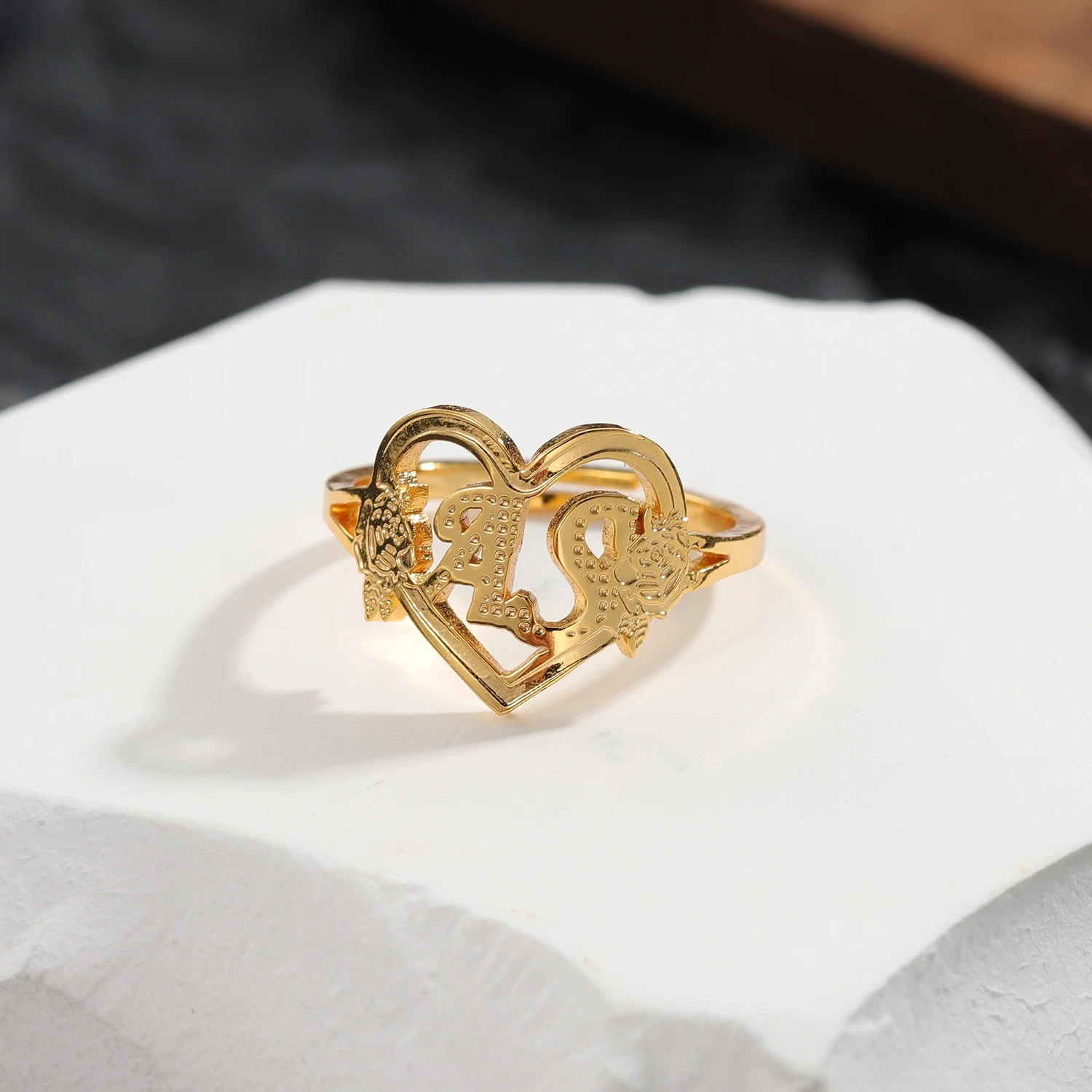 Personalized Signature Initials Heart Adjustable Ring Women Gold Stainless Steel Dainty Name Logo Rings Gift For Girlfriend