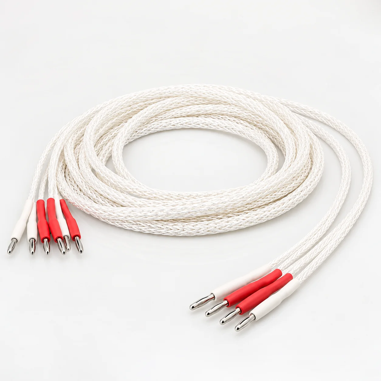 HI-End Pair Biwire Speaker Cable 2 to 4 OCC Silver Plated 8AG HIFI Banana Plug Audiophille Biwire Loudspeaker Cable