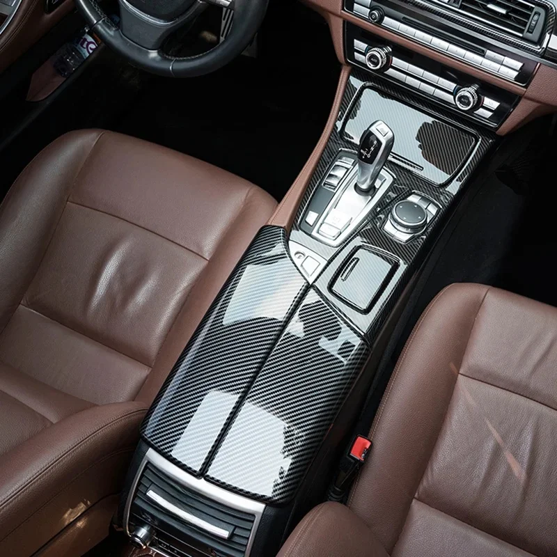 Couverture de protection en fibre de carbone pour accoudoir central, boîte de rangement et panneau de commande de vitesses pour BMW Série 5 F10 F11 (conduite à gauche)