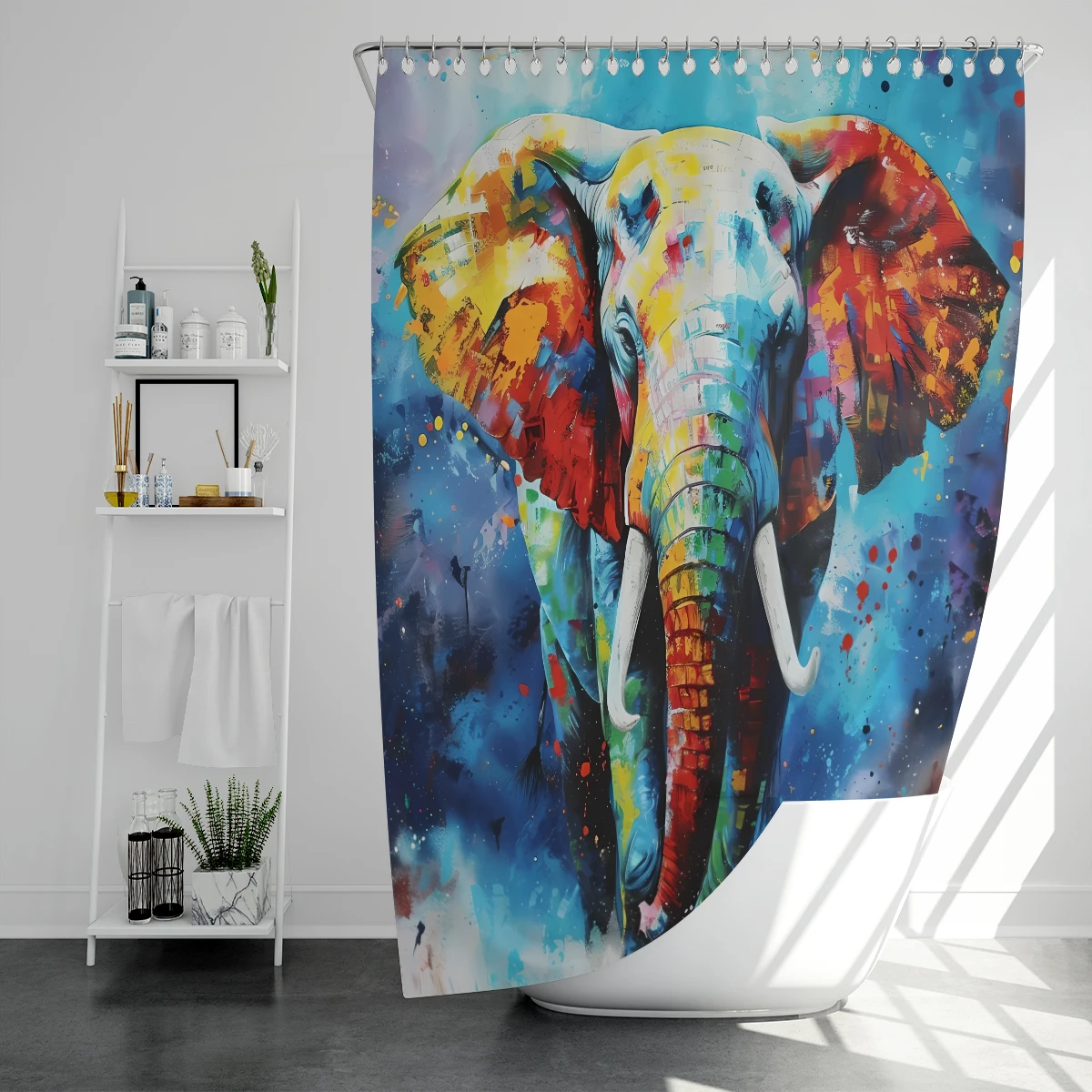 1 pc elephant patterned polyester material shower curtain waterproof fabric, thickened anti mold partition curtain for bathr