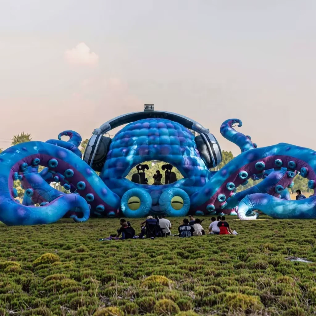 Cabina de DJ de pulpo inflable grande para exteriores, pulpo de escenario musical festivo con soplador para festivales de música, publicidad al aire libre, 8/10m
