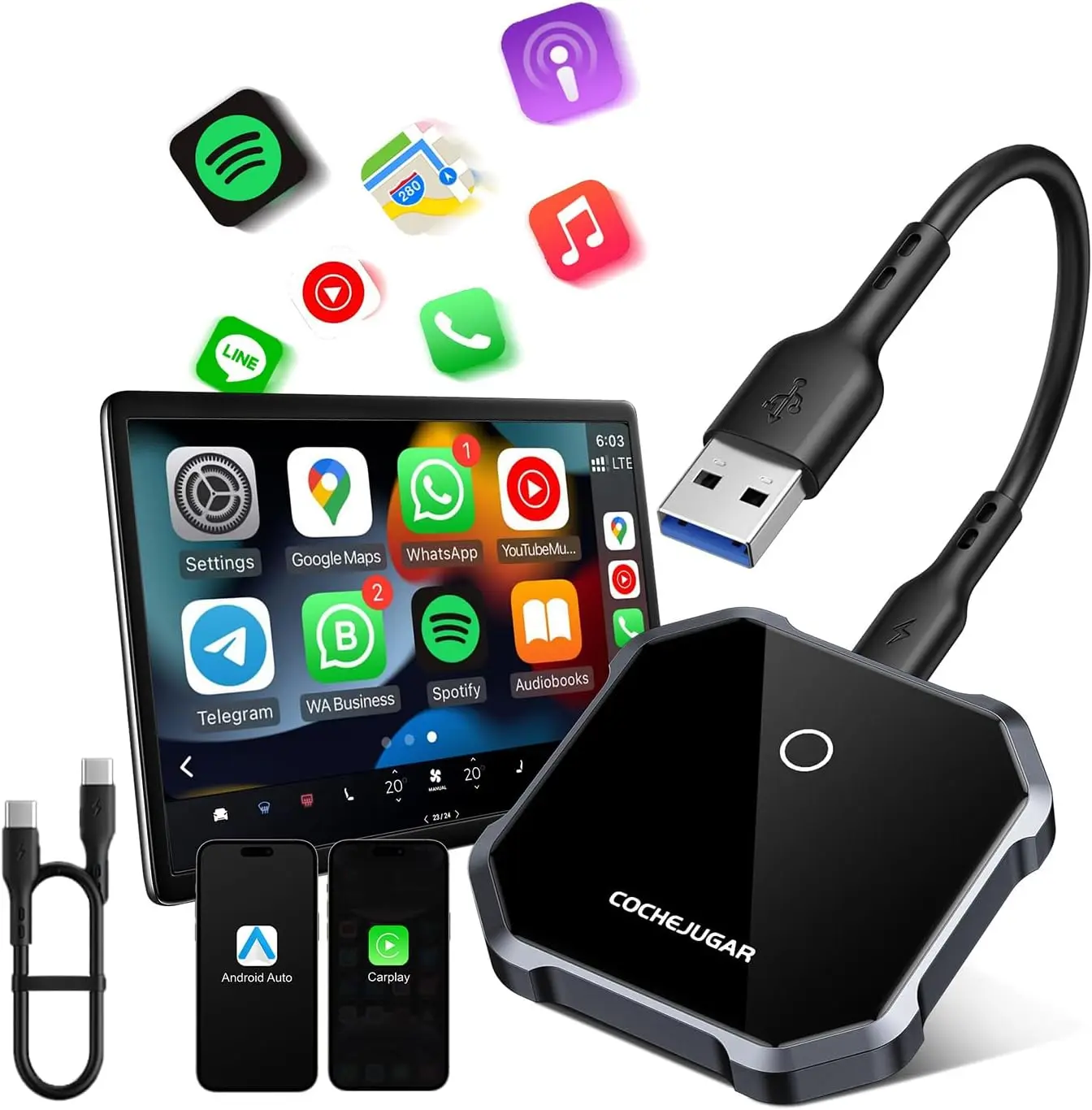 Carplay 2024 Wireless Adapter 2 in 1 Upgraded for Apple Carplay and Android Auto Converts from Wiring to Wireless for Ios 10+ and Android 11+ Compatible with Carplay Cars with Oem Wiring