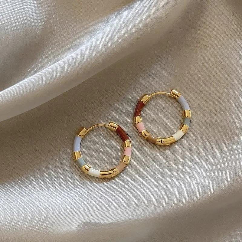 

Trendy Enamel Hoop Earrings for Women – Gold Plated Color Block Circle Earrings