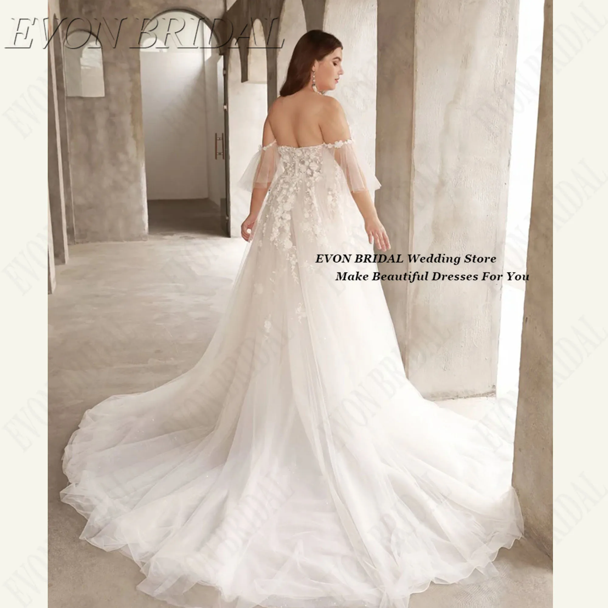 Batwing Sleeve Wedding Dress Large Sizes 3D Flower Wedding Dresses Bride Civil A Line Customized vestido de novia Backless