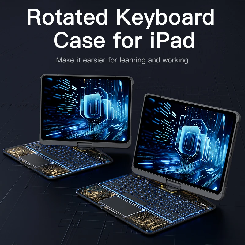 360 °   Casing Keyboard Ajaib Berputar untuk iPad Pro 13 inci 2024 dengan Penutup Keyboard CoreTech Trackpad Lampu Latar Pintar