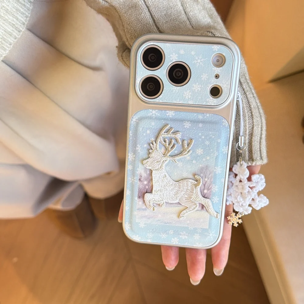 

Korean INS snow scene abstract deer phone case for iPhone 17 16 ProMax 14 15 Pro creative fashion new shockproof protective case