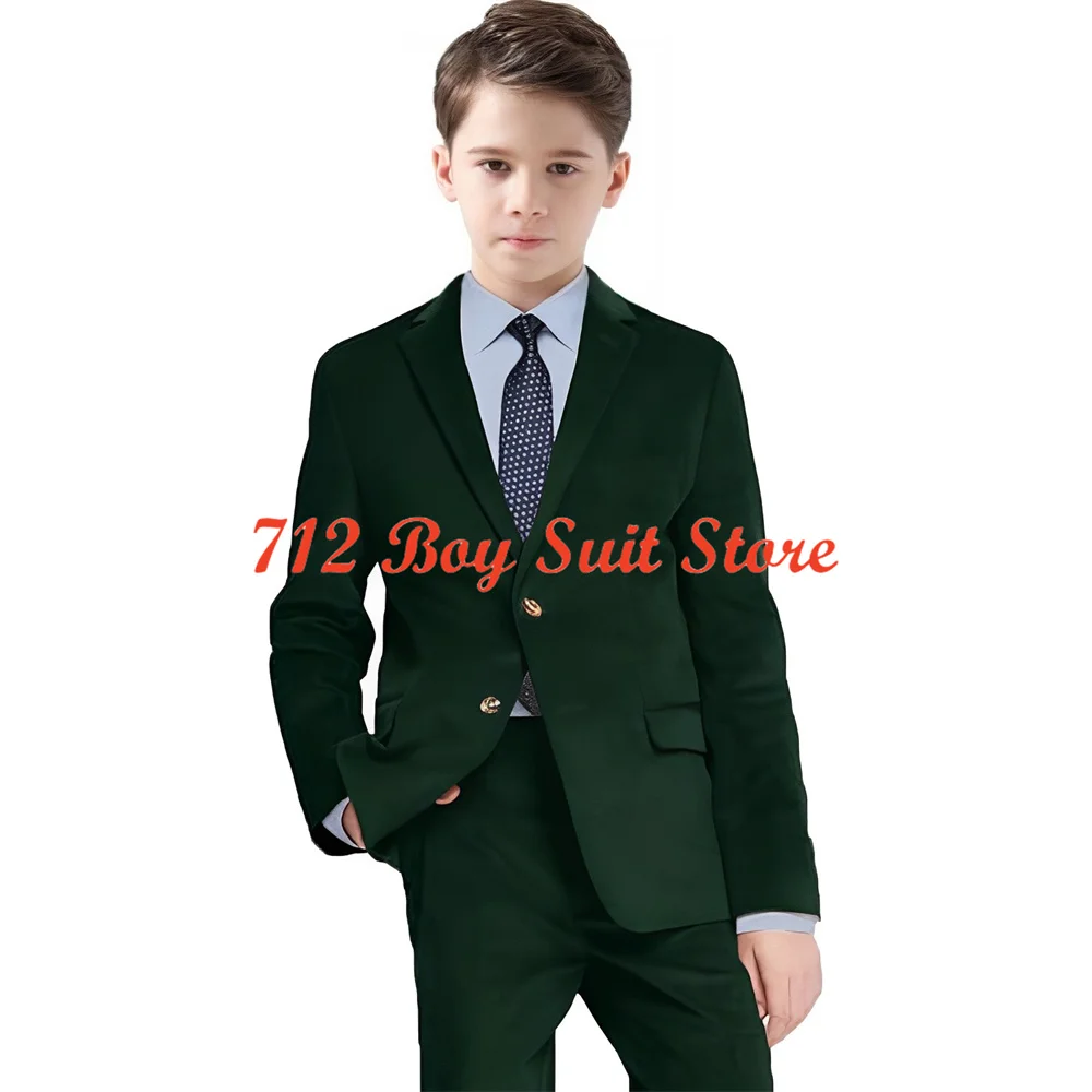 Boys' Suits Casual Velvet 2 Pieces Suit Vintage Wedding Tuxedos Notched Collar Jacket Blazer Pants Kids Outfit