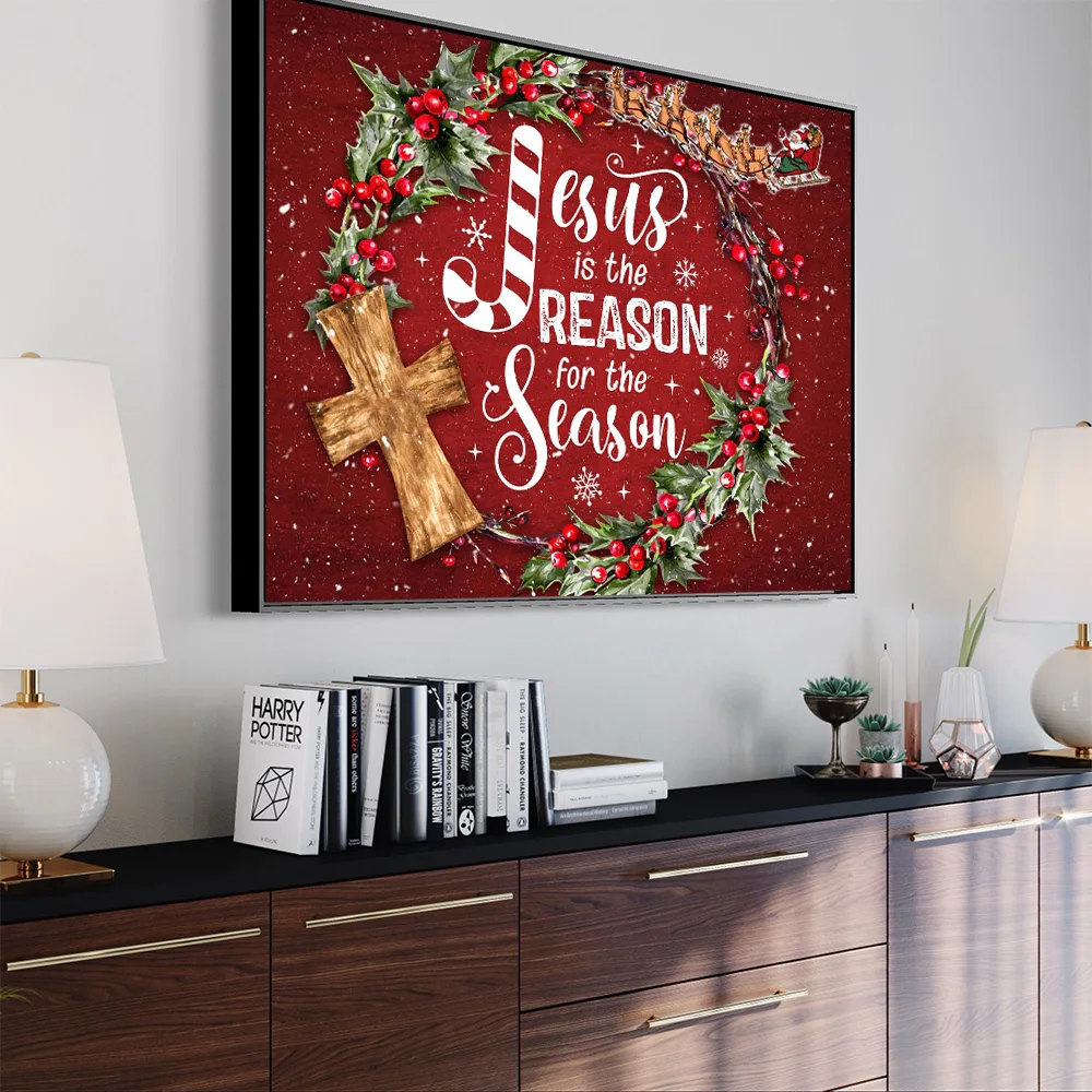 Jesus Candy Cane Christmas Tree Wall Art Posters Christmas Gift Canvas Painting Animal Canvas Prints Home Decoration Picture