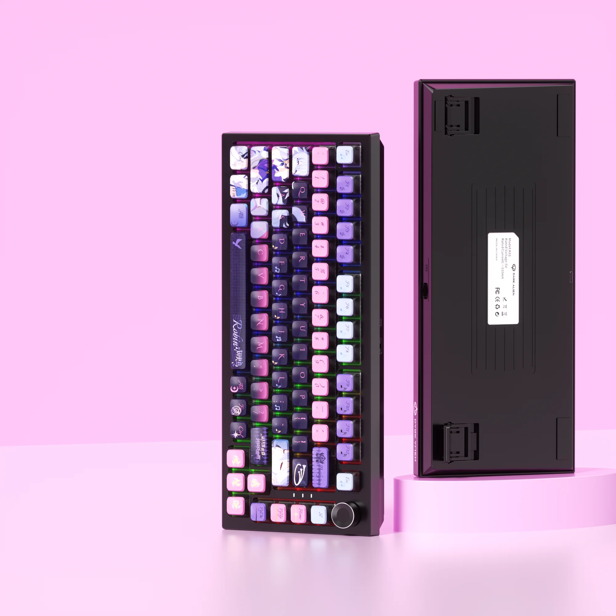 118-Key Purple-Red Robin-Themed Keycap Set, Four-Sided Translucent Design, Dye-Sublimation Process for Mechanical Keyboards