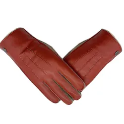 Winter men's leather gloves wrist guards fashionable new genuine sheepskin leather gloves wool lining machine sewn warm driving