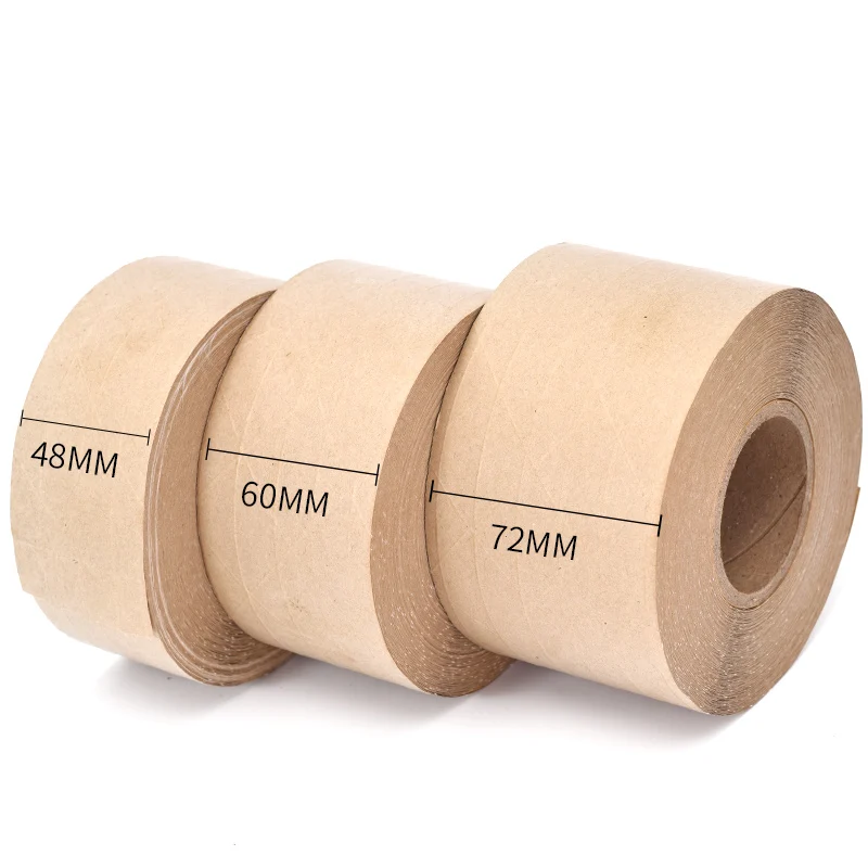 50M Reinforced Water Activated Gummed Kraft Paper Tape ,Wet-water Fiber Tape for Heavy Duty Secure Packing Shipping