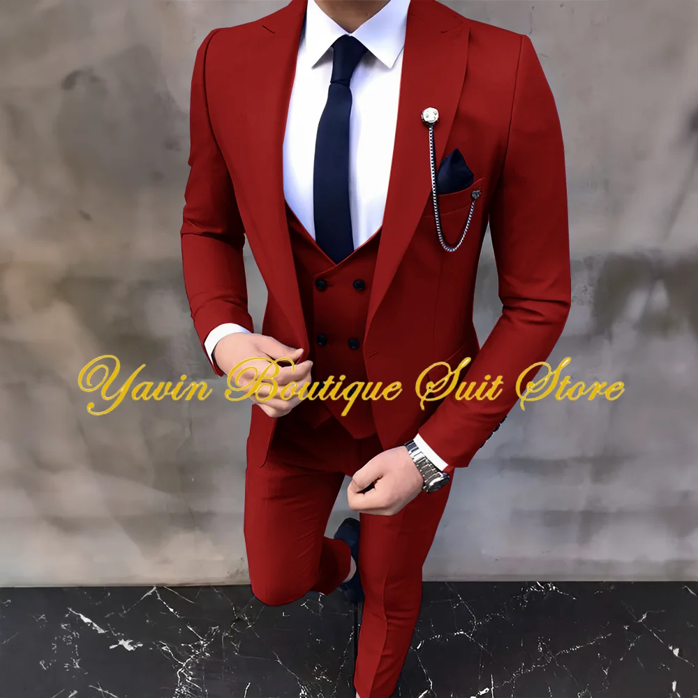 Formal Men Suits Wedding Groom Tuxedo Slim Fit Business Blazer Prom Party Jacket Pants Vest 3 Pieces Set