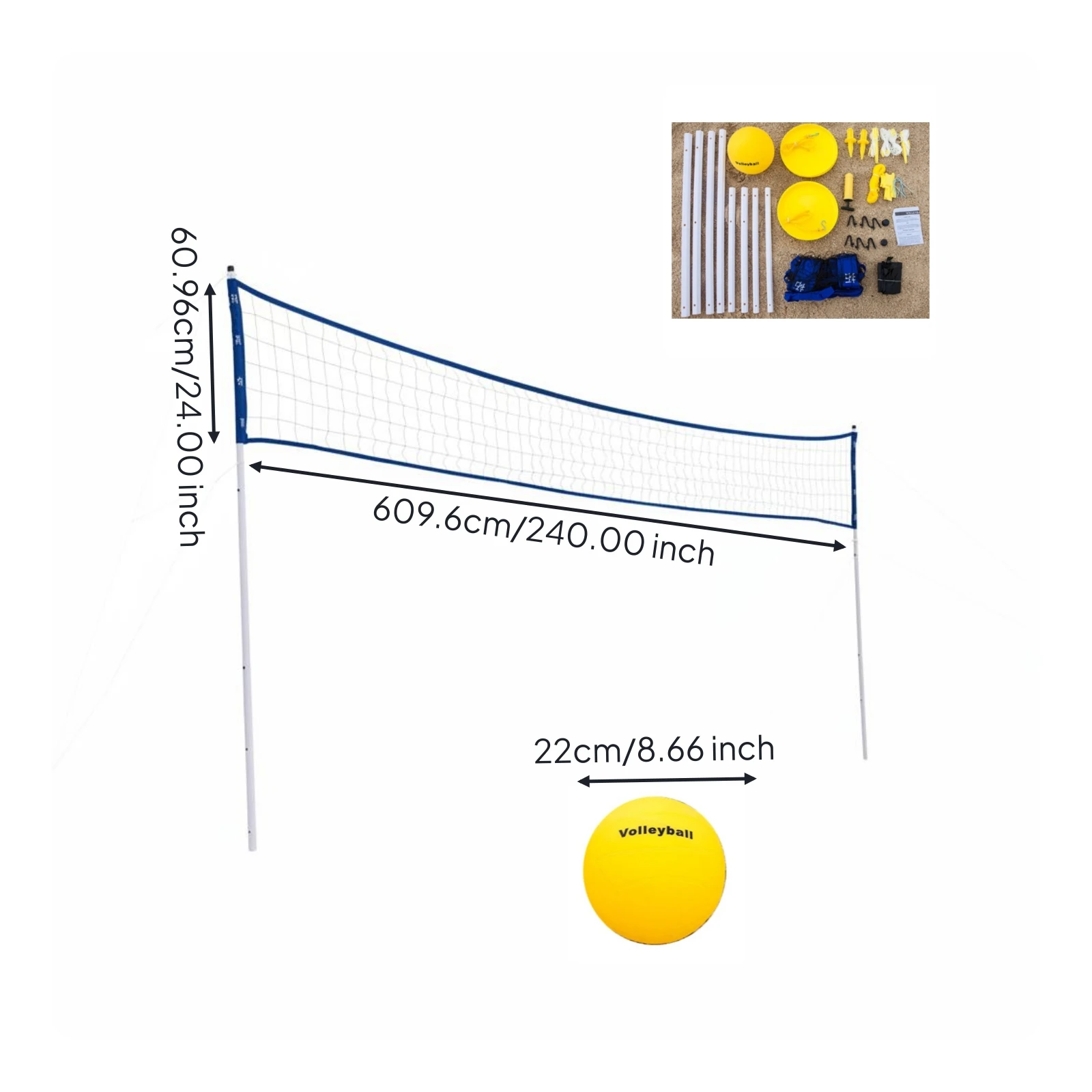 Portable Volleyball Net with Stand and Storage Bag Beach Volleyball Net Set Adjustable Poles and Ropes for Grass Lawn Sand Play
