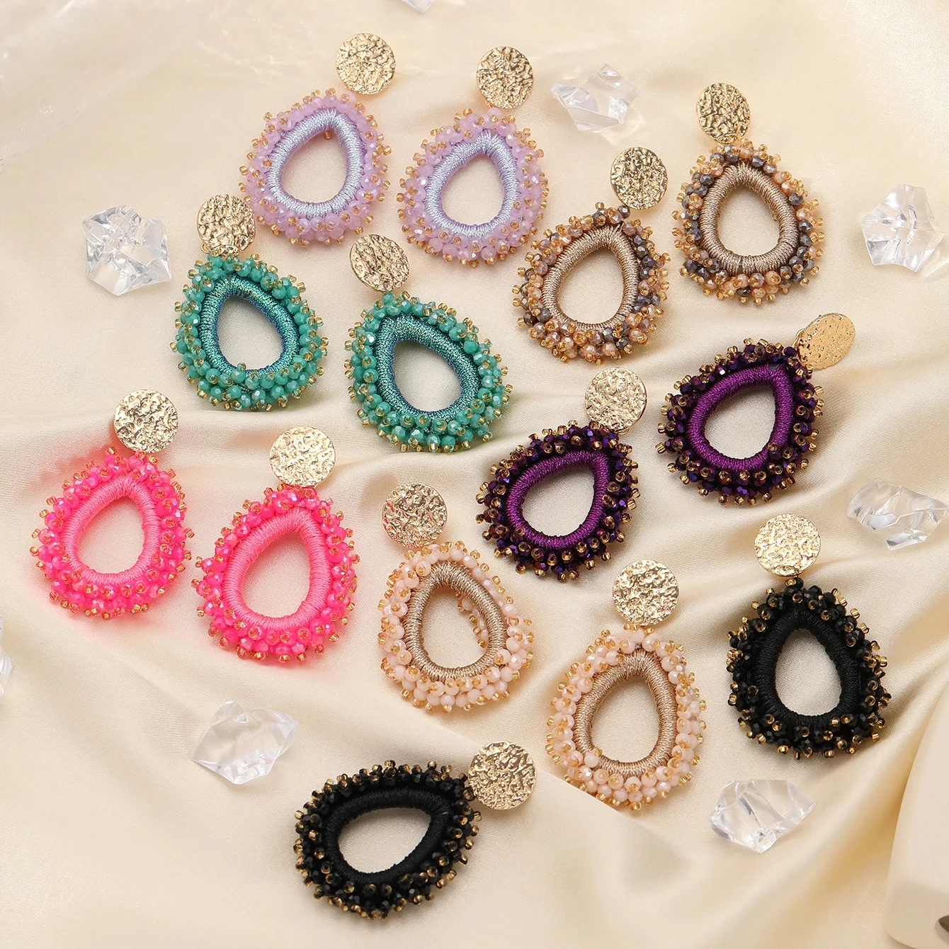 INKDEW Bunte Wasser Tropfen Form Tropfen Ohrringe Für Frauen Perlen Handgemachte Threading Kristall Große Lange Ohrringe Schmuck Geschenk EA087