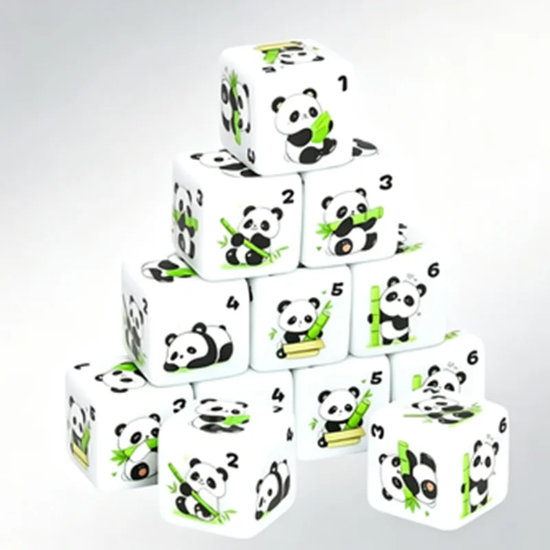 12Pcs Cute Panda Theme D6 Dice Set for Board Games Role Playing Tabletop Party
