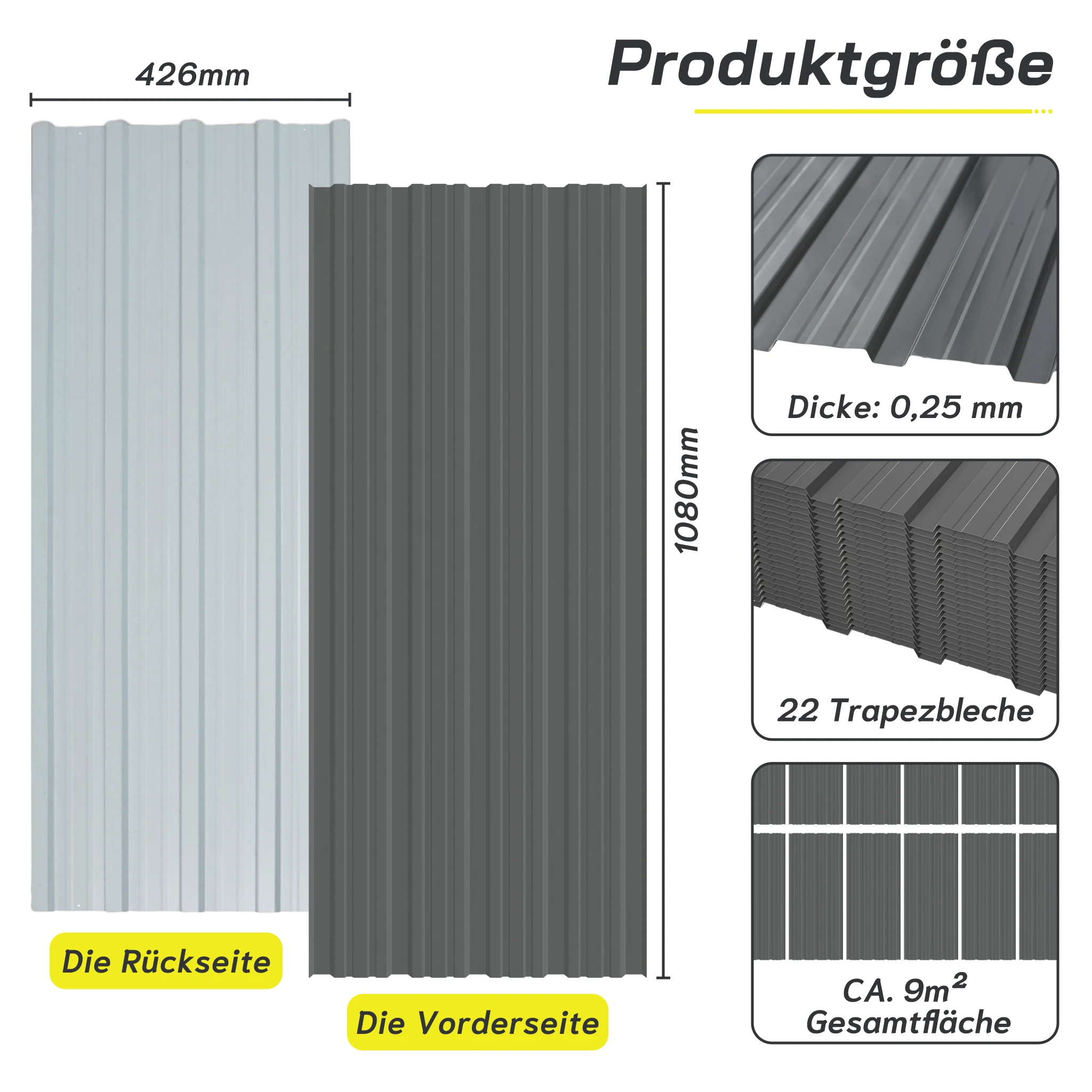 22 Stuks Metalen Dakpanelen 0,25 mm Gegalvaniseerde Gegolfde Dakplaten Waterbestendig UV‑bestendig voor Tuinschuur en Gazebo Verschillende Kleuren