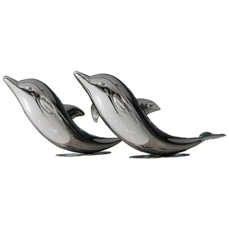 Custom Metal Crafts Modern Style Mirror Polishing Home Decoration Multi-Size 304 316 Stainless Dolphin Sculpture