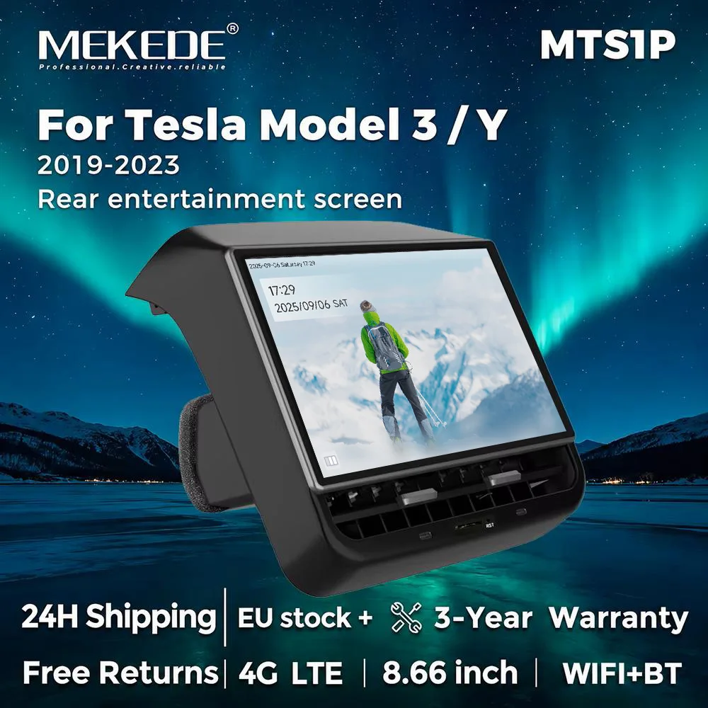 MEKEDE 8,66 Zoll 4+64G Android-Heckdisplay für Tesla Model 3/Y 2019-2023, Heck-Entertainment-Bildschirm, DSP-Soundsystem, Multimedia-Player, LCD-Bildschirm, Klimaanlagen-Steuerungssystem