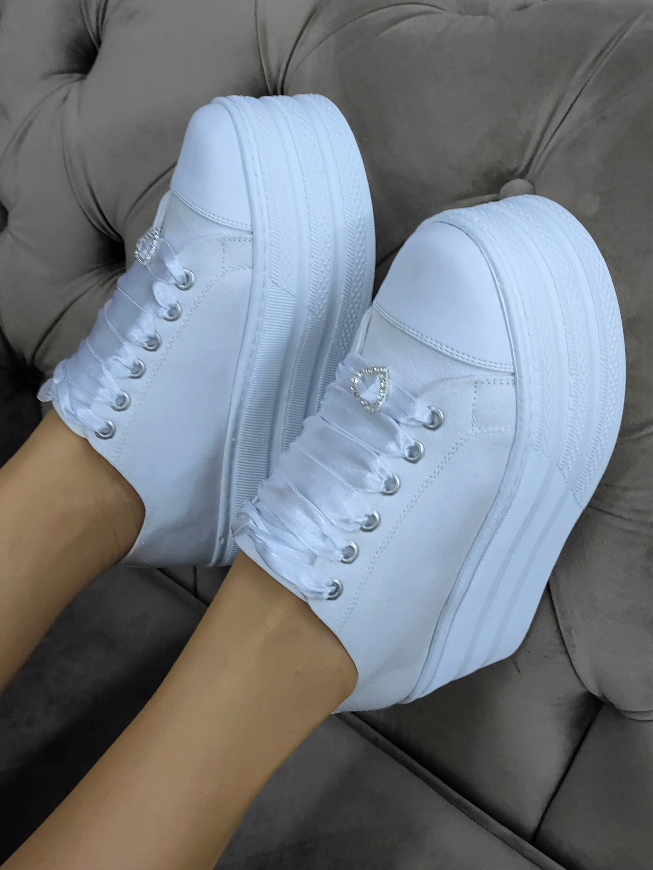 Sneakers White High Platform 7CM Sport Canvas Shoes Lightened special sole Quality White Linen Bridal Shoes Party Shoes