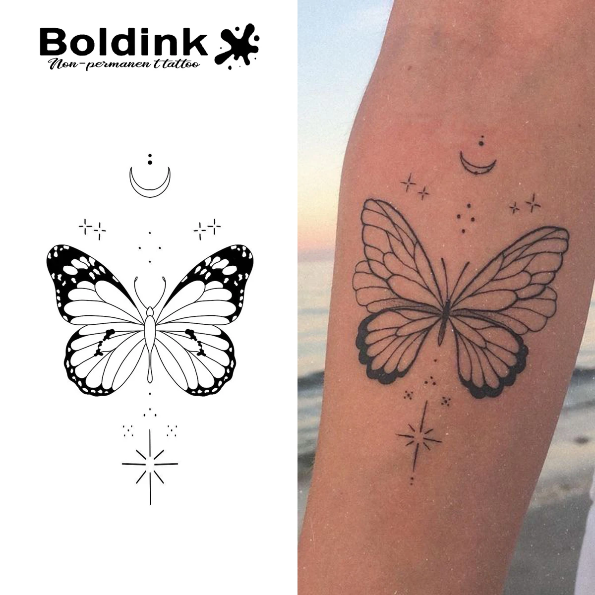 

Butterfly Temporary Tattoo,Lasts To 15 Days New Technology Magic Waterproof Semi Permanent Sticker.