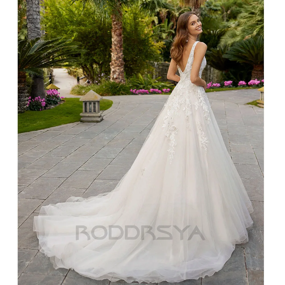 RODDRSYA-Robe de mariée élégante en dentelle, avec dos nu, tulle, sur mesure, 2024 Élégante robe de mariée 2024 Robe de mariée rouge de mariée rousseau costumes de novia personnalisé Robes de mariée élégantes 2024