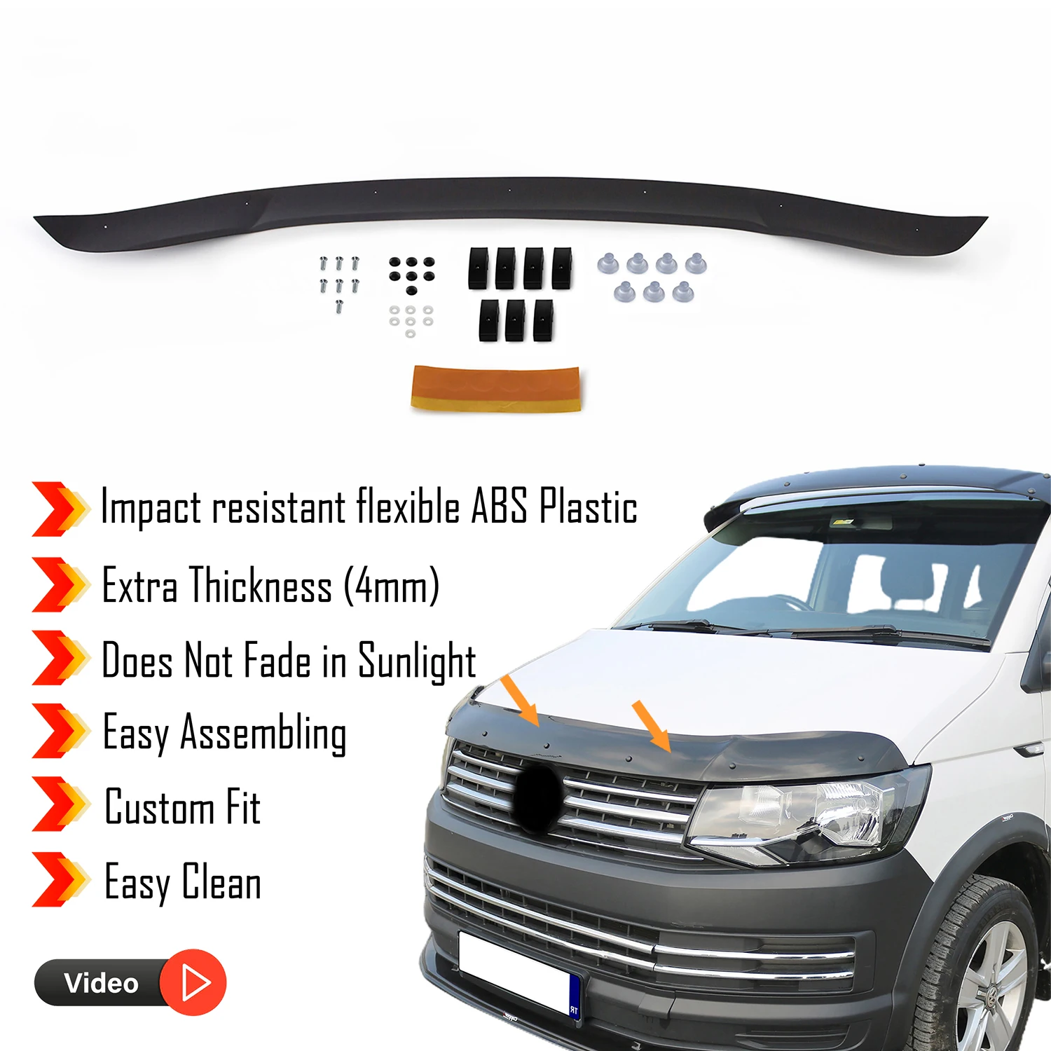 Hood Deflector Guard for Volkswagen T6 (2015+) Bug Shield Bonnet Protector / 4 mm thickness and ultra-durable material