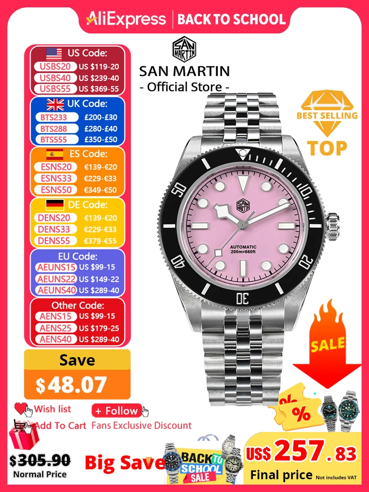 Diver Watch 300M - San Martin 40mm rosa BB Diver