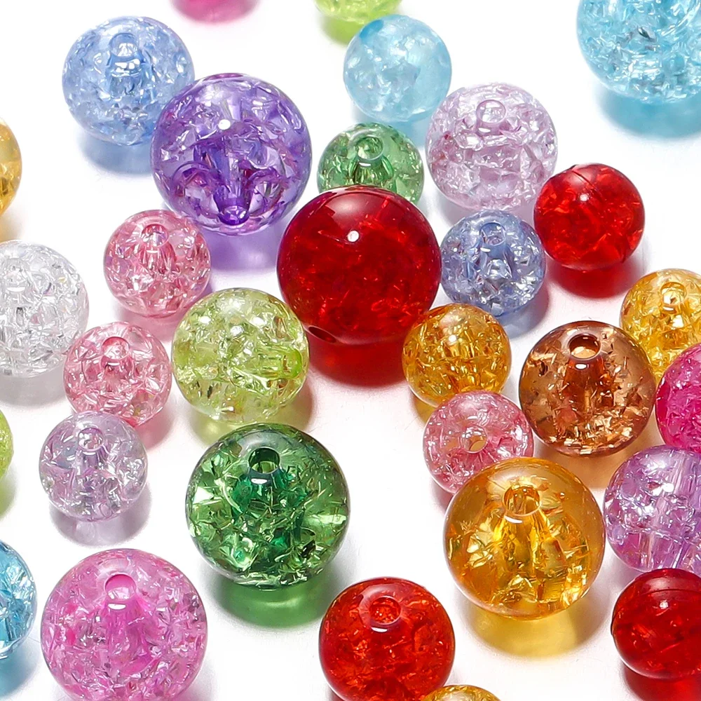 20-30 pièces 8/10/12mm perles acryliques cristal craquelé coloré perle d'espacement en vrac pour la fabrication de bijoux perles breloque bracelet à bricoler soi-même collier